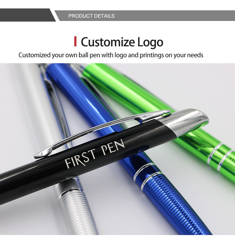 ODM Metal Aluminum Ballpoint Pens 1.0mm Press Ball Pen For Office School Writing
