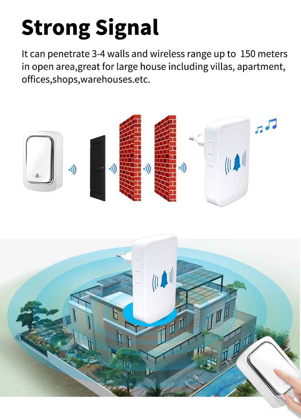 IP44 Tuya Smart Doorbell EU US UK Plug Waterproof Door Bell