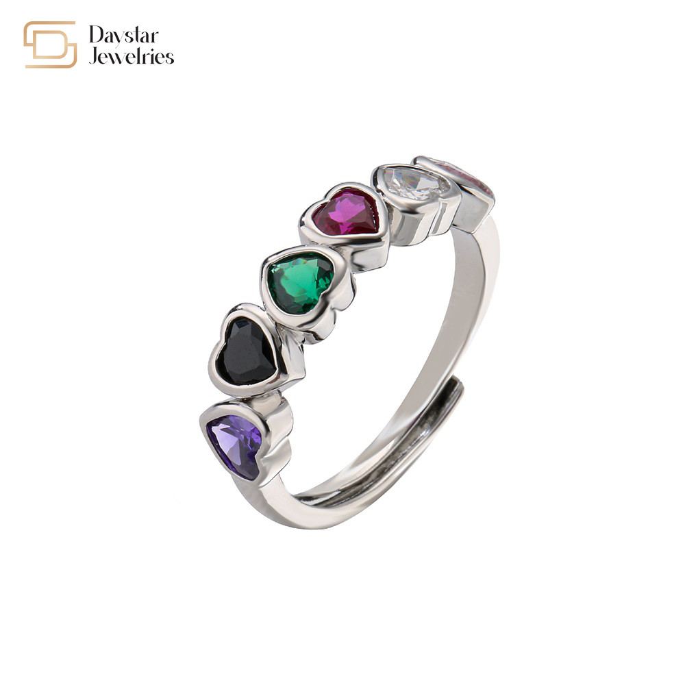 18k Gold Plated Heart Diamond Rings Adjustable Open Sweet Love Zircon