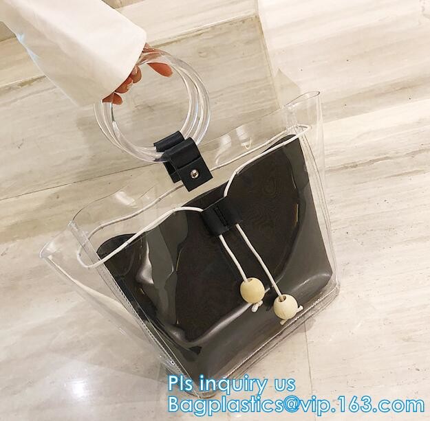 reusable eco friendly tote transparent pvc shopping bag, shopping cluth PVC beach bag with zipper, eco-freindly Promotio