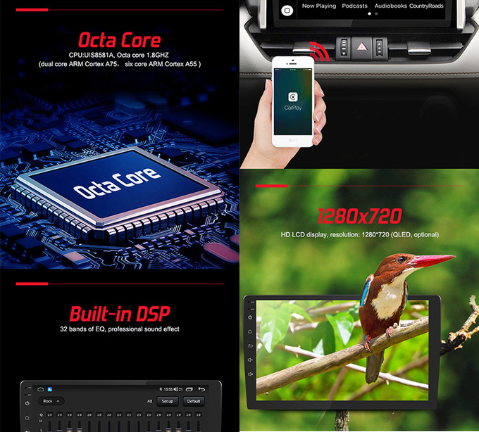 1280*720 Qled Universal Car Stereo With Usb Port