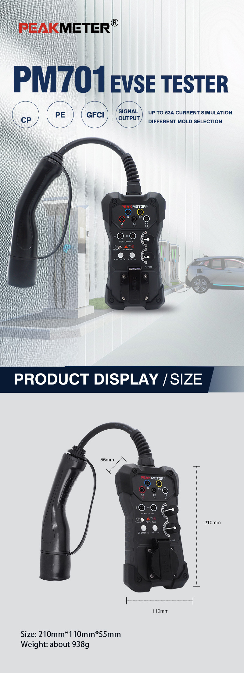 PM701 EVSE Tester High-Performance Diagnosis Machine For Cars EVSE Adaptor For All Standard AC Charging Stations with PE Pre-Testing