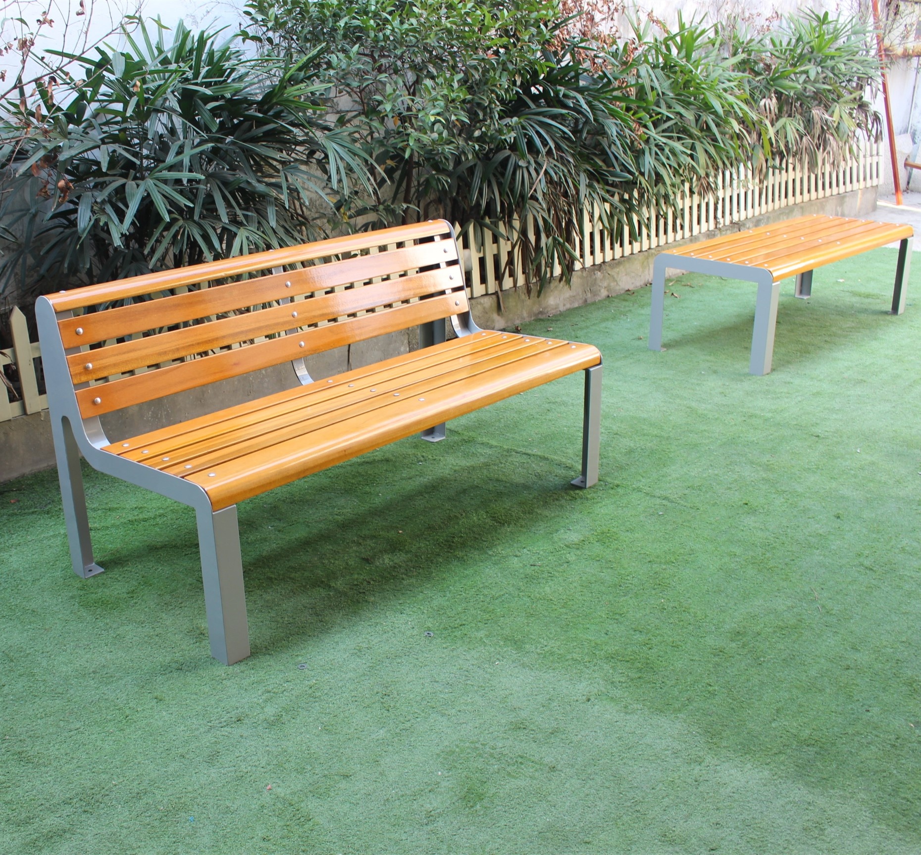 Commercial Backless Outdoor Wooden Bench For Urban Park School