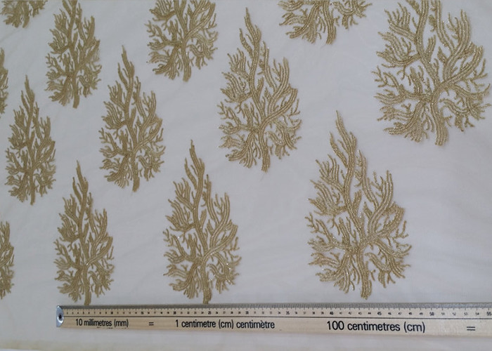 Embroidered Tree Gold Sequin Lace Fabric By The Yard For Wedding Bridal Evening Dress