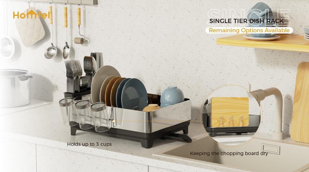 2 Tiers Rectangle Stainless Steel Detachable Dish Rack Premium Kitchen Dish Drainer Board Dish Drying Rack