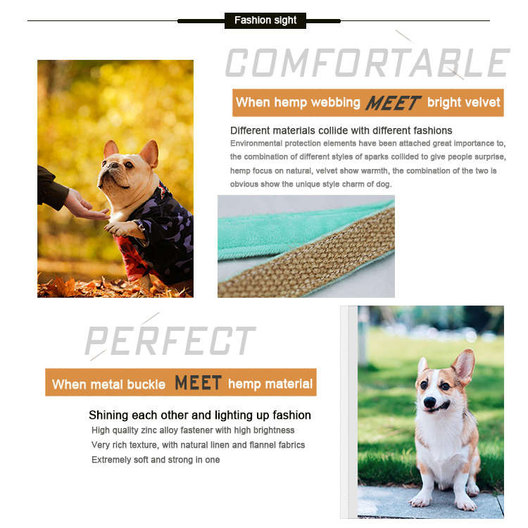 Nature Hemp Pet Dog Leash , Hemp Dog Collar Leash All Seasons