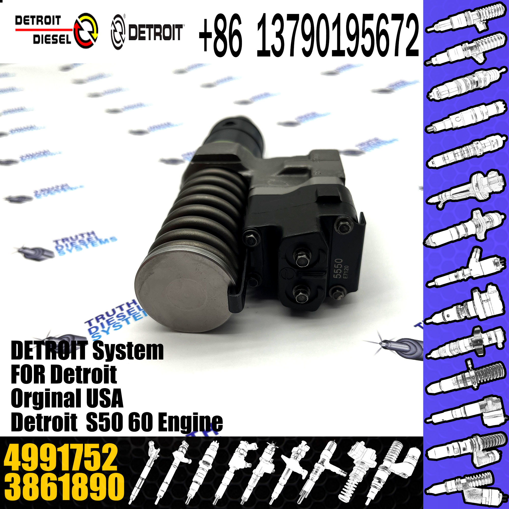 Common rail fuel injector 4991752 3861890 5234785 5235575 5237466 for Detroit Diesel series 60 11.1 and 12.7 L
