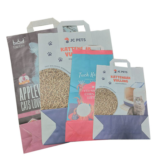 7 Colours Paper Cat Litter Bags Handle Kraft Paper Packaging Bags Open Mouth