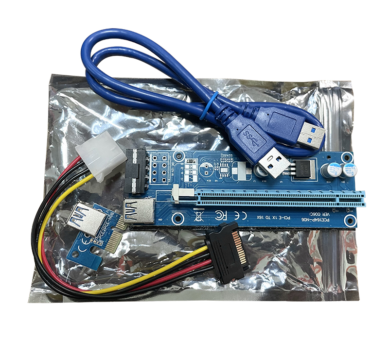 Long Life PCI Express 16X Riser Card 6pin SATA 15pin 4pin 3 Port Power Supply