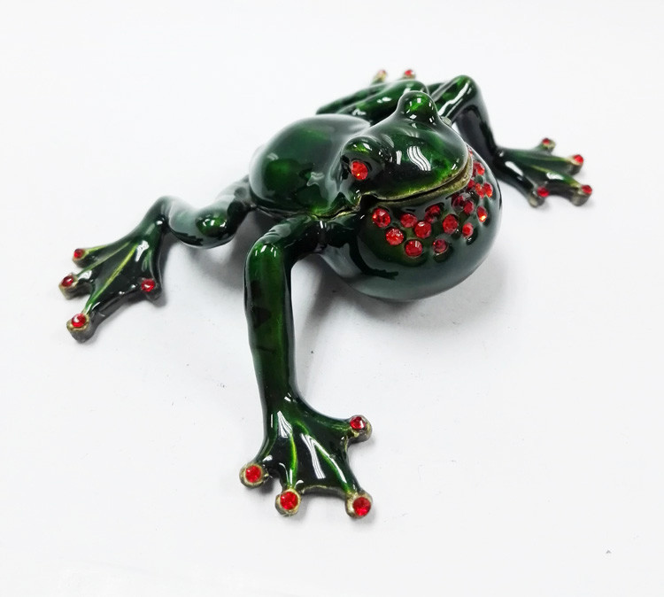Bejewelled Home decoration Alloy Hand painted crystal Frog metal trinket box
