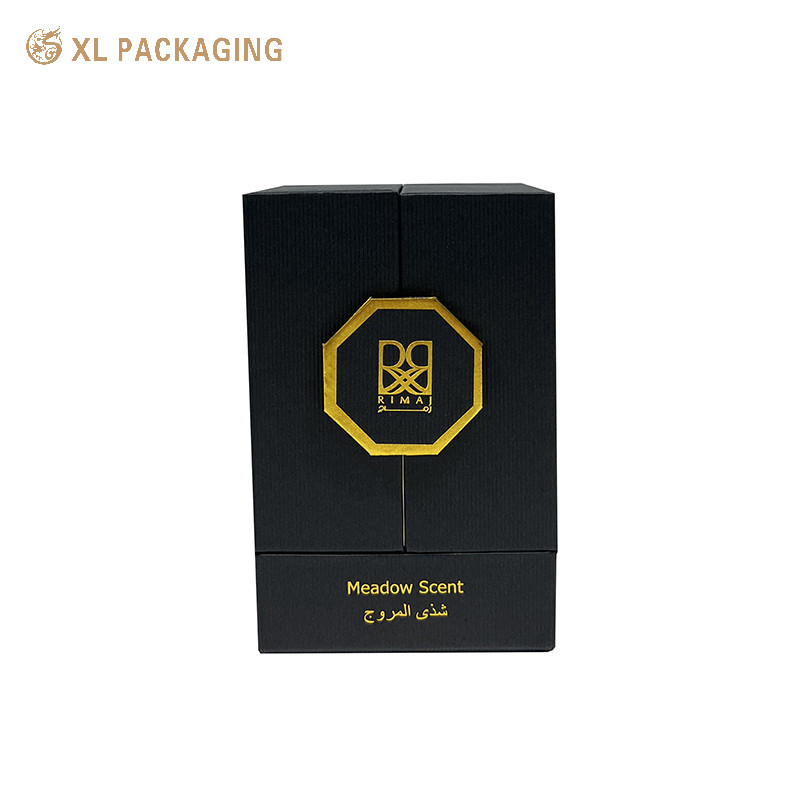 Two Door Open Magnet Perfume Paper Box Black EVA Foam Insert Texture Paper Box