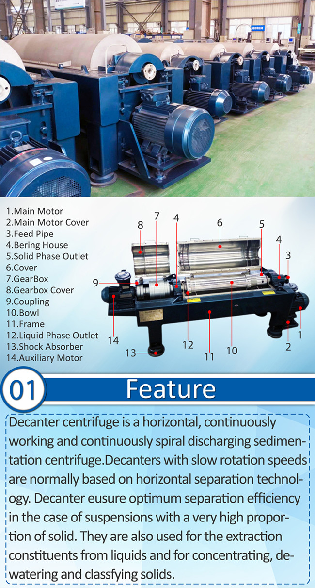 Industrial Horizontal Decanter Centrifuges / Separation Equipment Lemon Juice Processing