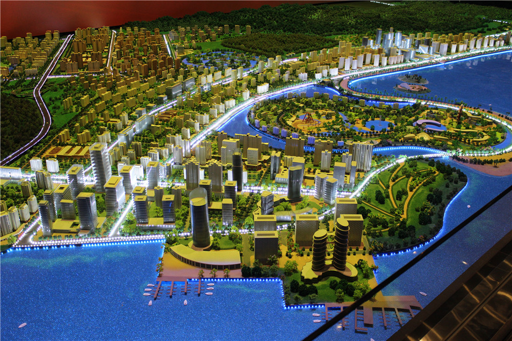 Large Scale Miniature City Model For Urban Planning Wooden Plate Base