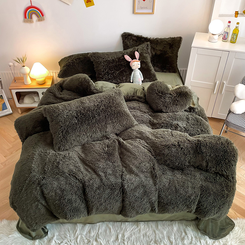 European and American Style Solid Color Thickened Warm Mink Velvet Duvet Bedding Set
