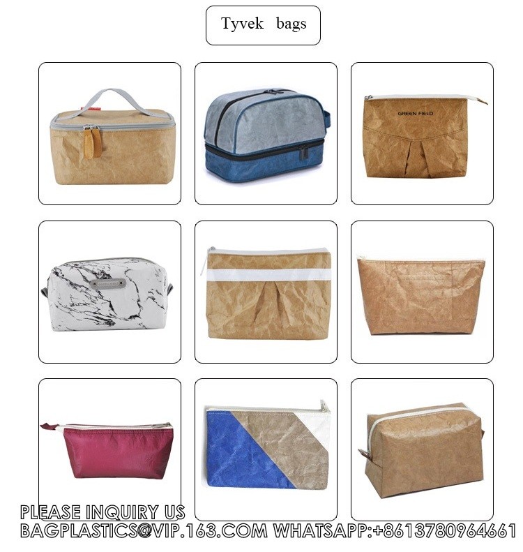 OEM Washable Recycled Kraft Dupont Paper Zip Lock Tyvek Tote Bags customised single shoulder tote shopping handbags
