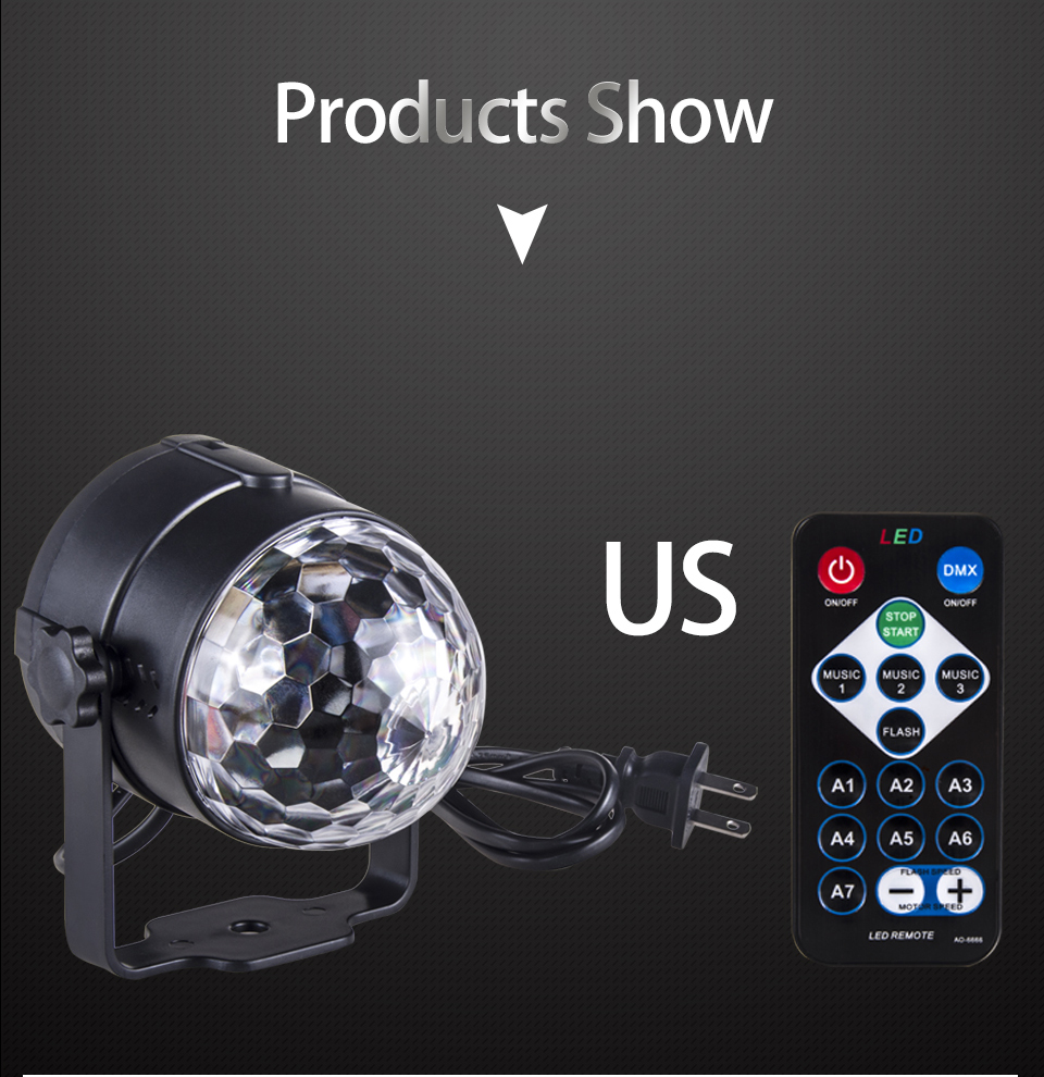RGB Disco Ball Party Lights DJ Disco Light LED Projector Strobe Lamp Birthday Party Car Club Bar Karaoke Xmas Sound Acti