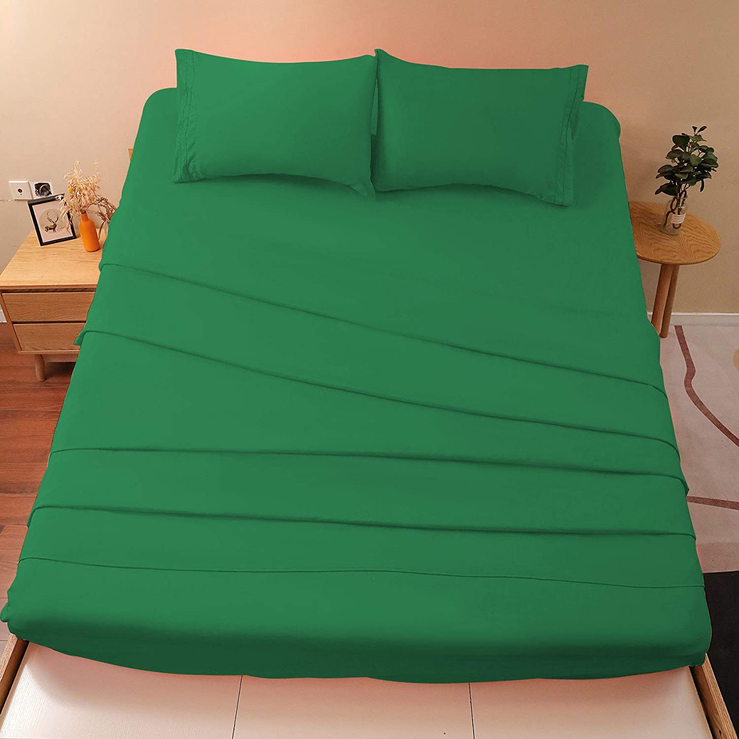 Embroidery Two Lines Bed Sheet Set 4pcs for USA 100% Polyester Microfiber Material