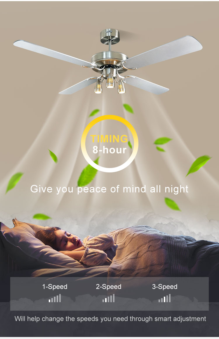 Modern Living Room Lighting Smart Ceiling Fan with 3 Speed Choice and Remote Control