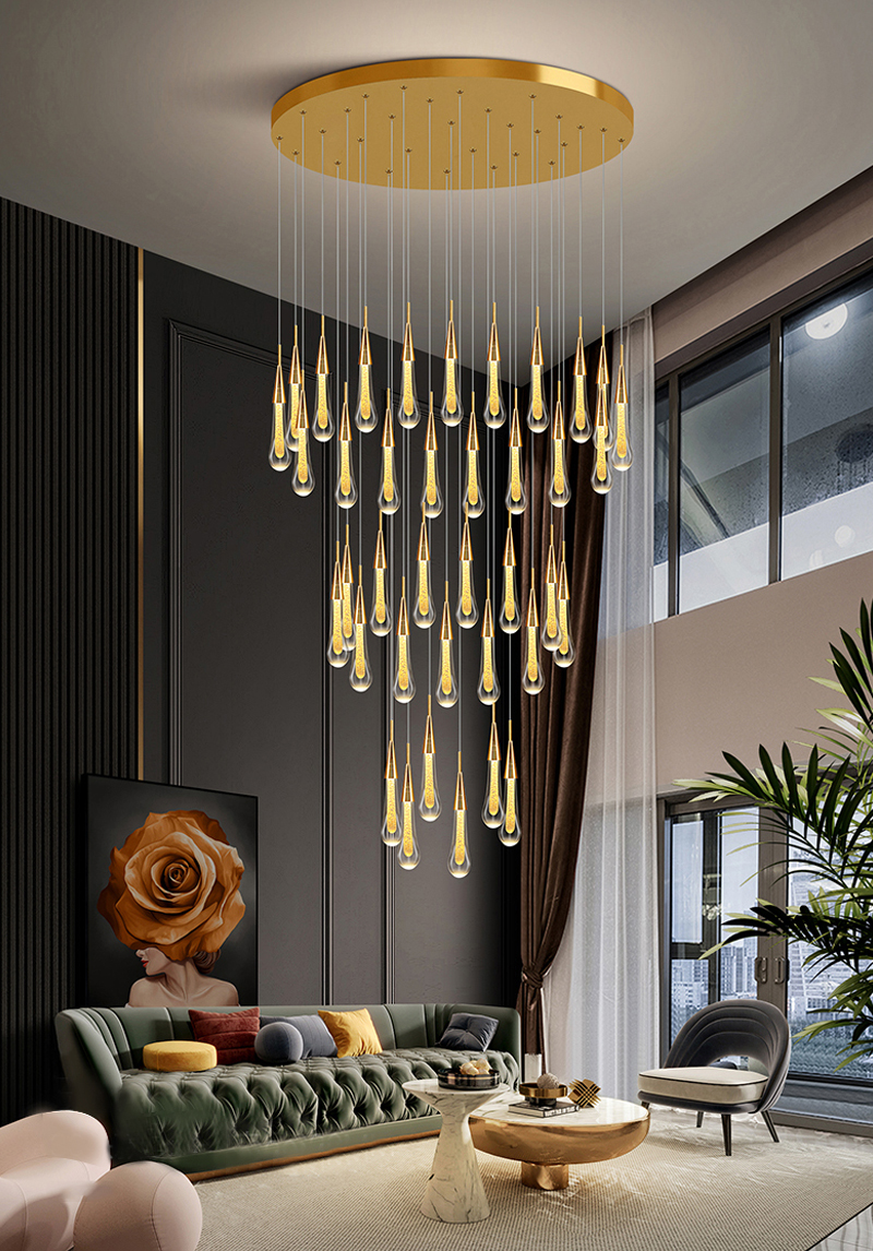 Long modern crystal chandelier for staircase luxury home decor nordic led pendant light(WH-NC-70)