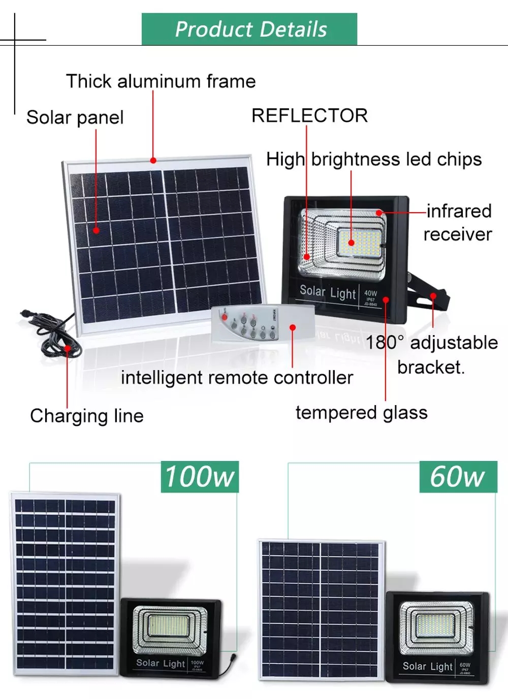 5000 Lumen Heavy Duty Outdoor Flood Lights ,100W Solar LED Flood Light