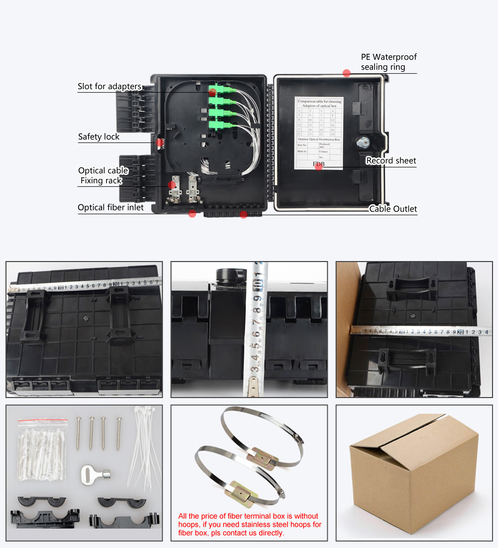 IP65 Fiber Optic Terminal Box , FTTH Drop Cable Box Black Color