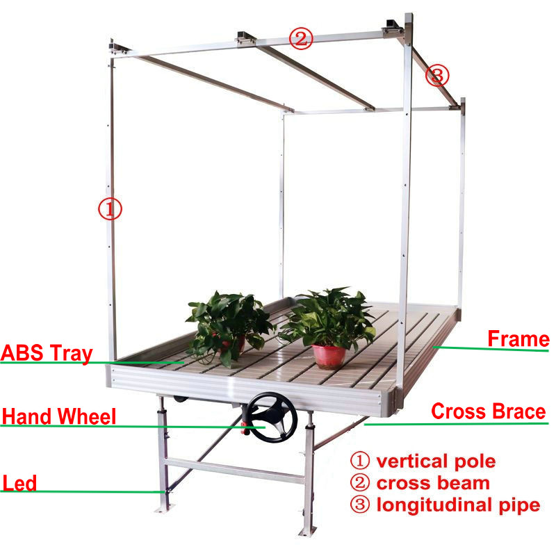 4ft 5ft customized width Movable seedbed growing bench rolling table with aluminum alloy frames