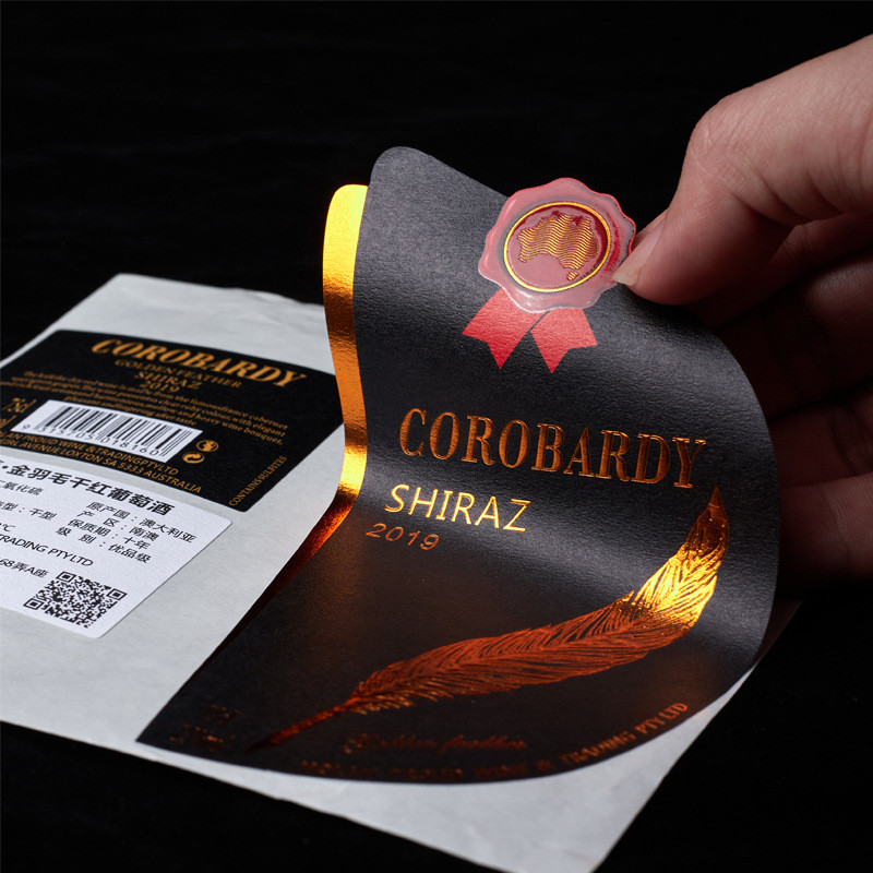 Black Wine Custom Label Stickers Personalized Golden Hologram Logo