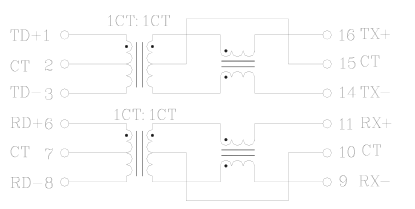 TS21CHF 16 Pins Lan Transformer , LP1102NL 10/100Base-T Filter Magnetic Module