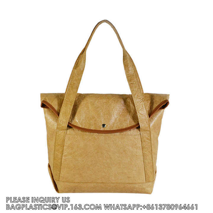 OEM Washable Recycled Kraft Dupont Paper Zip Lock Tyvek Tote Bags customised single shoulder tote shopping handbags