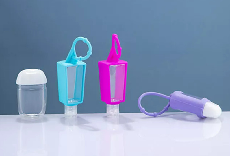 Pet 30Ml Silicone Sleeve Empty Keychain Bottles Smooth For Hand Santizer