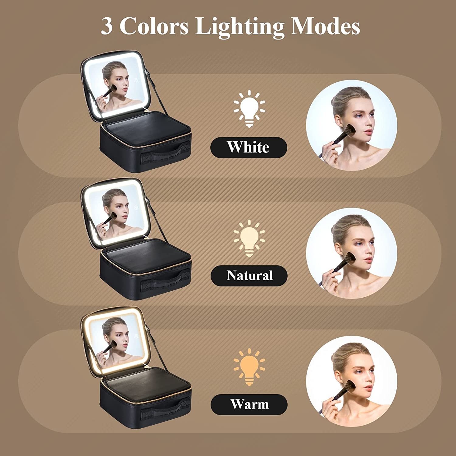 Travel Makeup Case With Lighted Mirror 3 Color Setting, Mother's Day Gift, Cosmetic Makeup Train Case with Adjustable