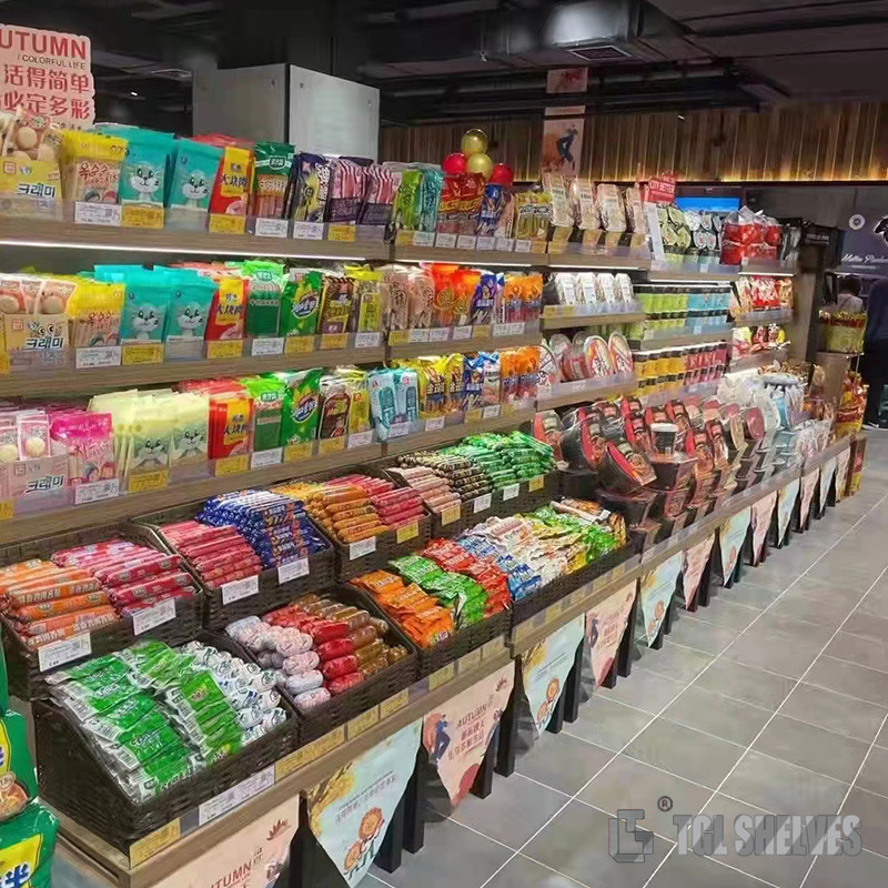 Cold Rolled Steel Supermarket Shelf Rack , TGL Economic Grocery Display Shelves
