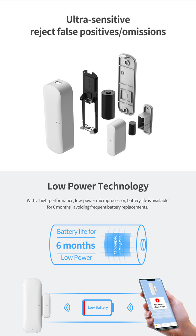 CR123A Battery WiFi Door Sensor Tuya Smart Life Door Sensor 6 Months Battery Life