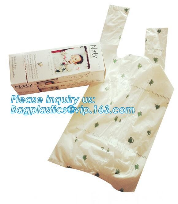 plastic t-shirt shape bag/ diaper sack bag with powder scent, biodegradable custom baby disposable diaper nappy bag, pac