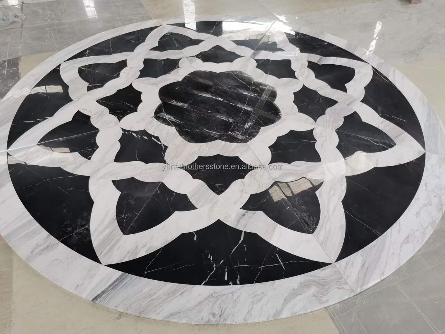 White and Yellow Marble Water Jet Carpet in Modern Design Style for Living Room Villa