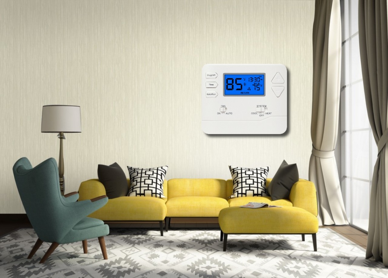 Universal HVAC System Weekly Programmable Thermostat 24 Volt With Push Buttons