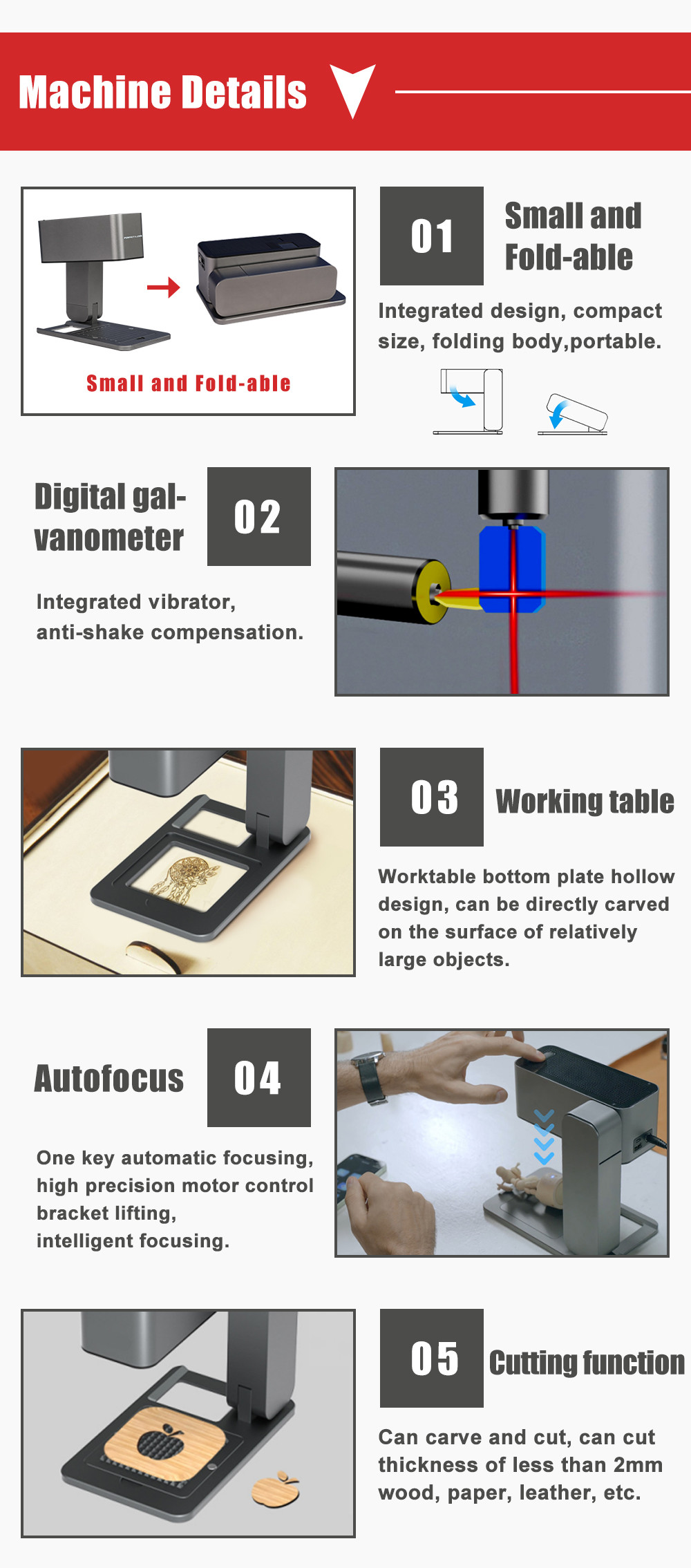 Automatic Laser Engraving Cutting Machine 5W Intelligent Mini Foldable Desktop 455nm
