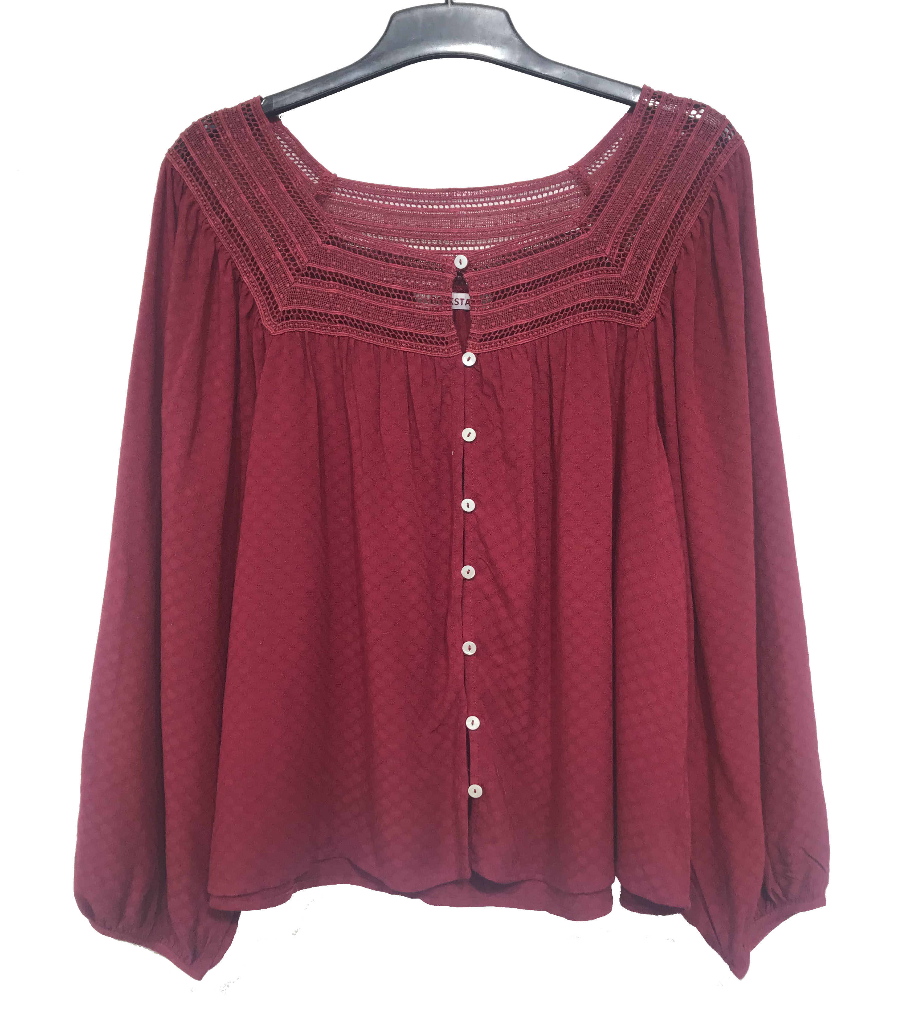 Red Color Square Neckline Blouse Casual Loose Style With Customized Service