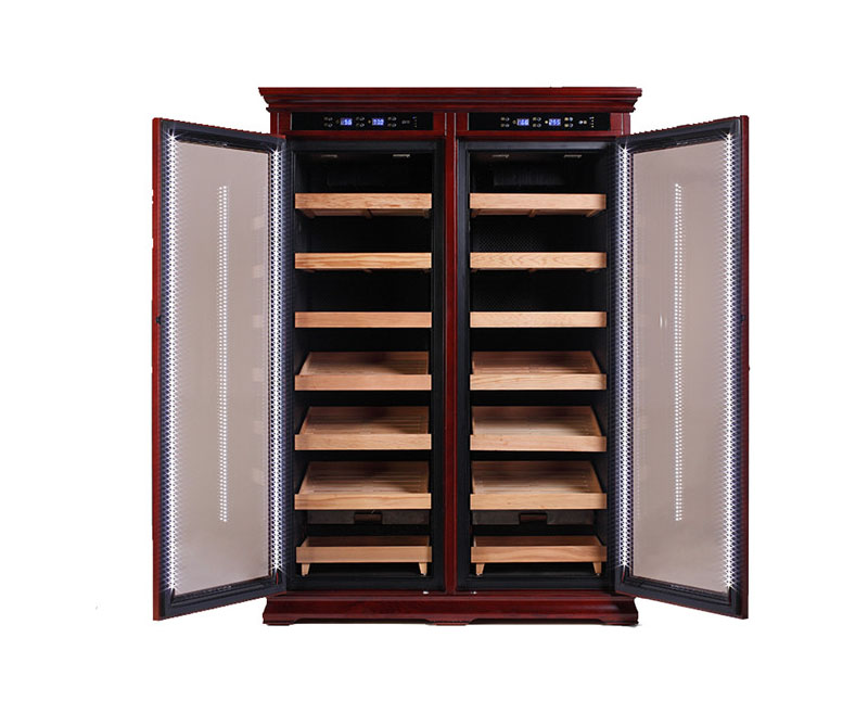 Luxury LED Lights Dual Zone Double Door Cigar Humidor Cabinet