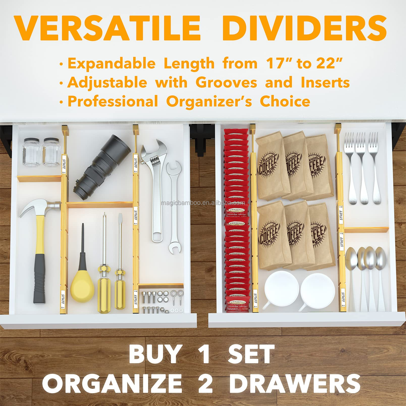 OEM ODM Acceptable Bamboo Adjustable Drawer Dividers With Inserts And Labels