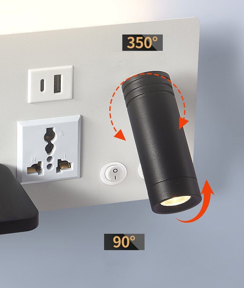Multifunctional hotel villa apartment reading wall lamp USB Type-C wireless charger socket bedside light bedroom lamp