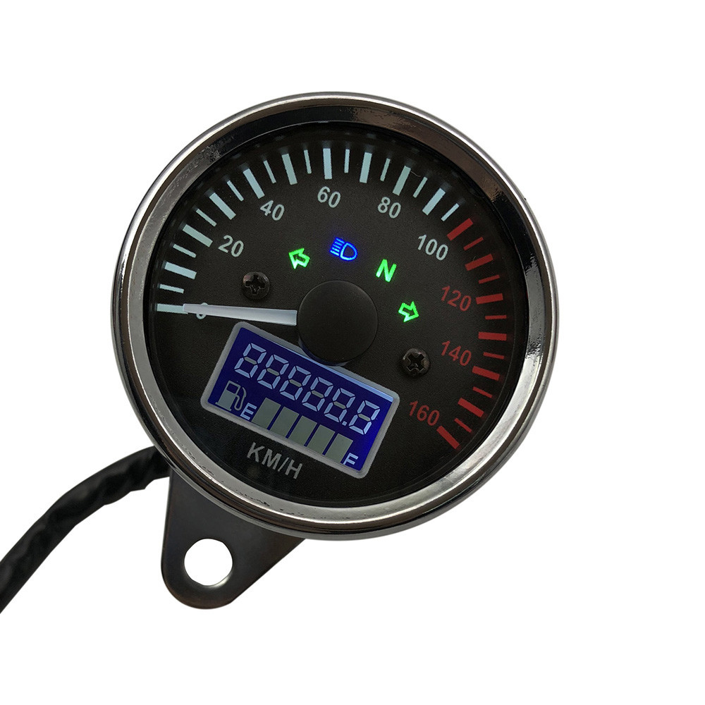 12V Motorcycle Speedometer 0-160 KM/H LED Digital Tachometer Lcd Instrument Gauge Odometer with Fuel meter Indicator