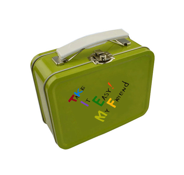Children Kinds Love Metal Tin Lunch Box With Handle / Lock On Top