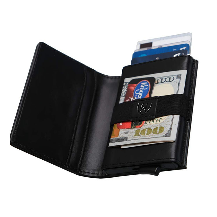 Mix Models Low MOQ Fashionable PU Leather Pop Up Smart Metal Wallet for Smart Storage