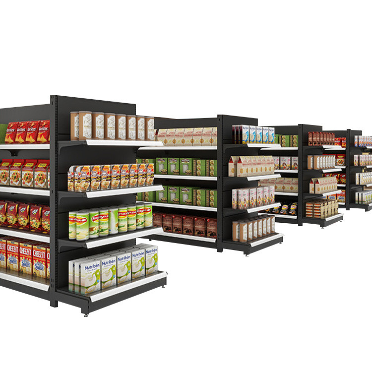 Four Side Metal Display Rack Shelf Supermarket Advertising Gondola Shelving