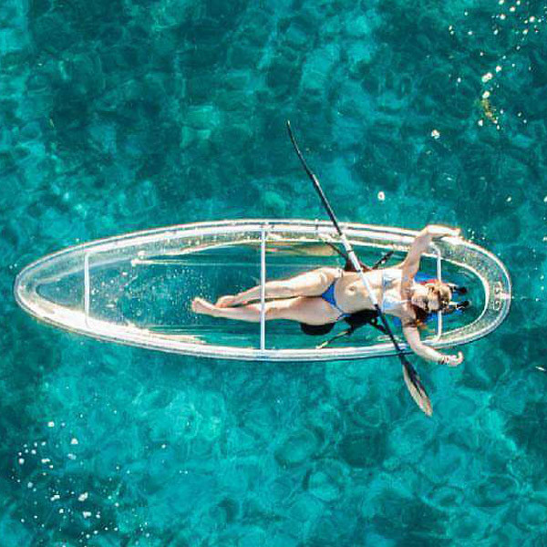 Impact Resistance Lake Glass Bottom Kayak , No Inflatable Flat Bottom Boat