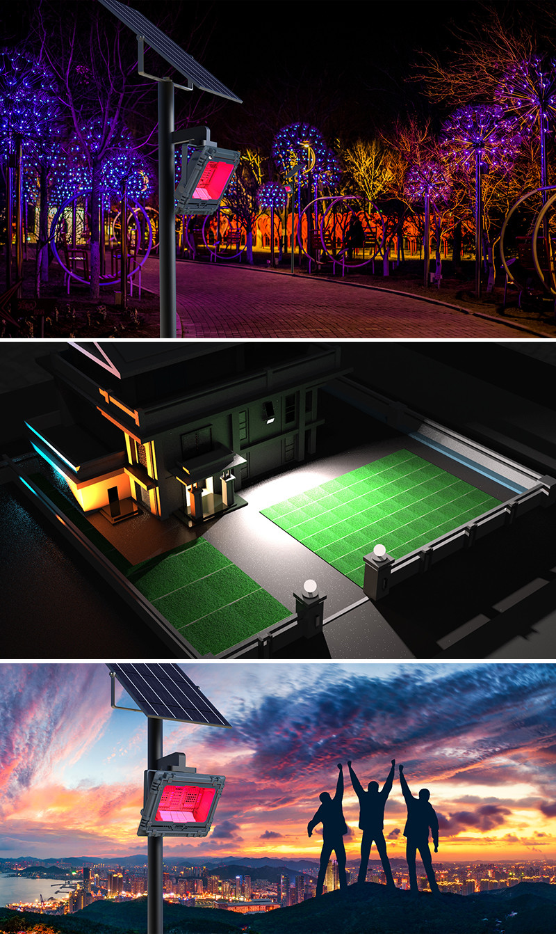 Smart APP Control RGB Color Changing Exterior Outdoor Floodlights Solar Power