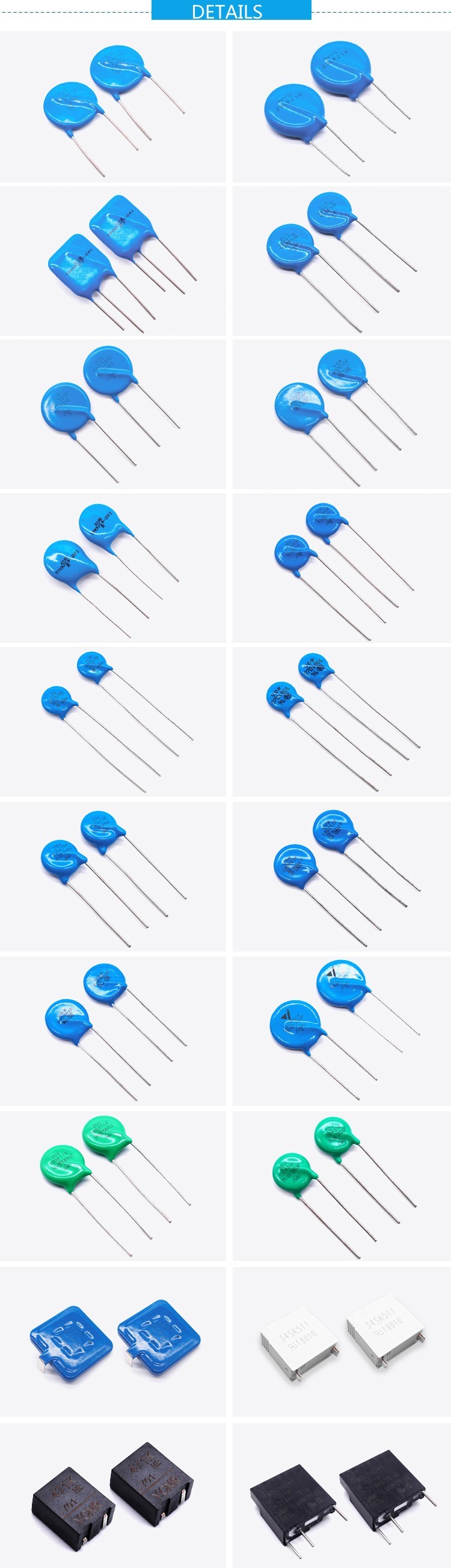 3Pin TMOV Thermally Protected Metal Oxide Varistor TMOV20-431A 20mm 430V 1W 10KA 215J 1350pF With Thermal Fuse