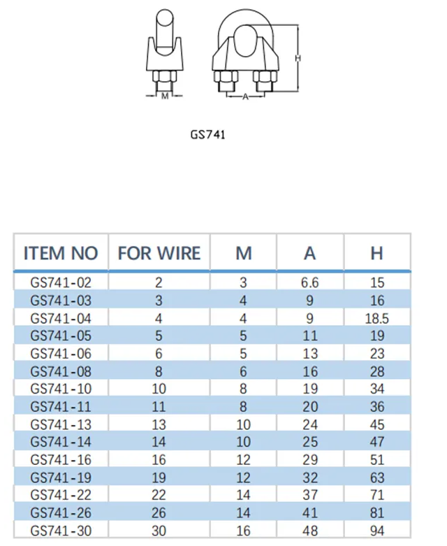 Metal Drop Forged Stainless Steel Wire Rope Clips DIN741 U-Clamp Hardware Fittings