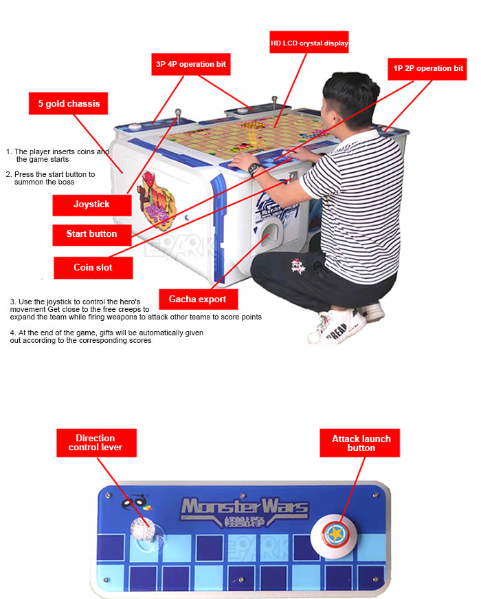 coin operated jostick control arcade fighting game machine for 4 players